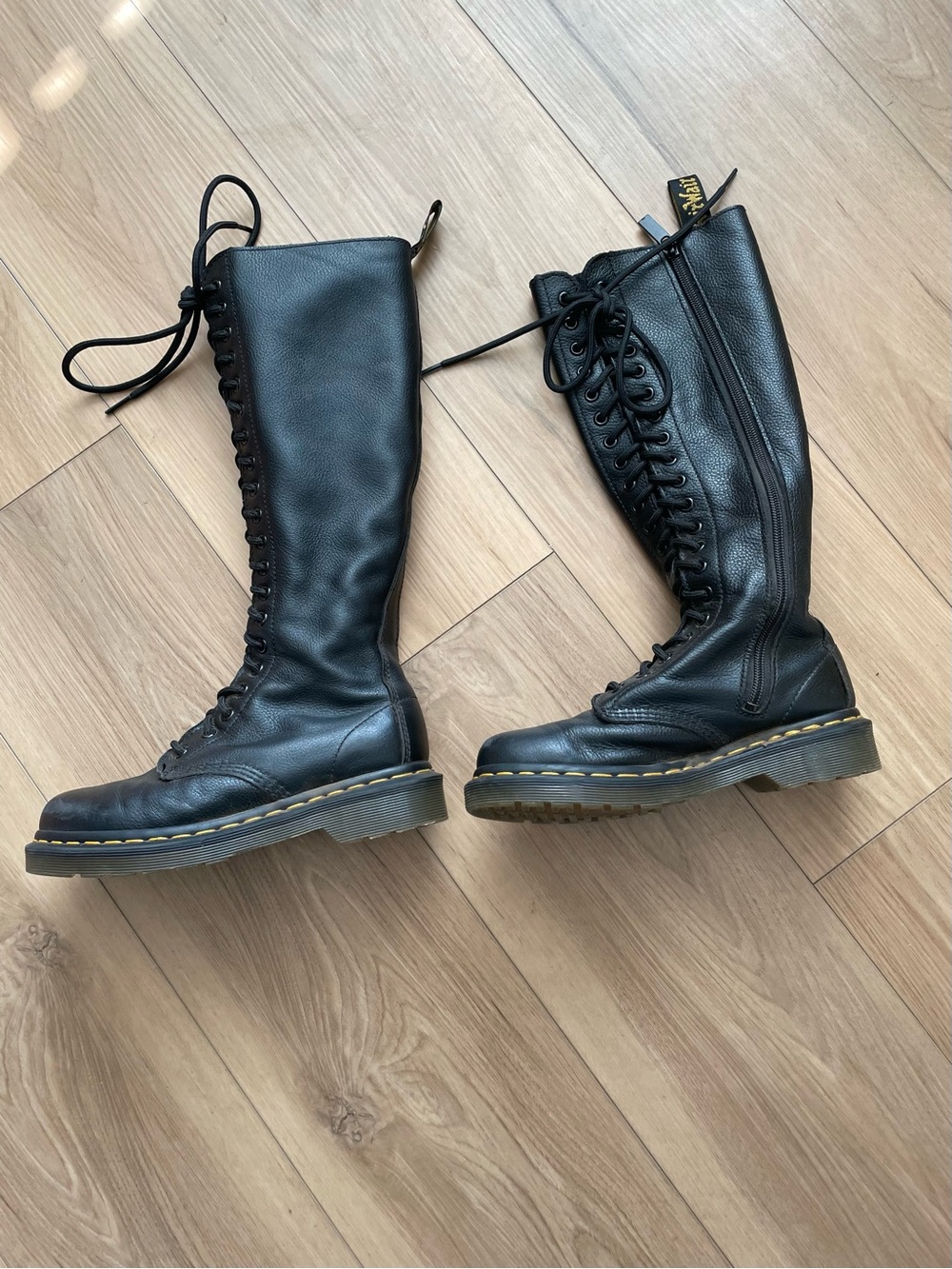 Dr. Martens Black Tall 20 Eye Lace-Up Side-Zip Combat Boots